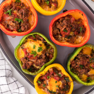 pinterest image for beef stuffed peppers
