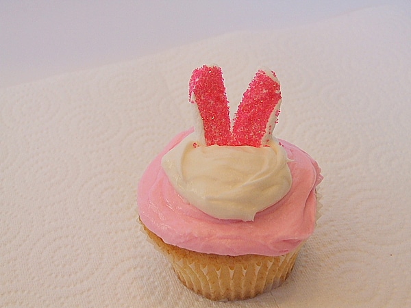 ears added to cupcake for bunny