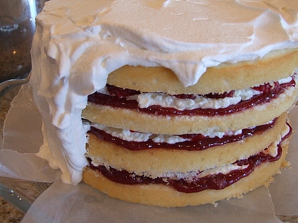 Perfect Party Cake: lemon cake with layers of buttercream and raspberry