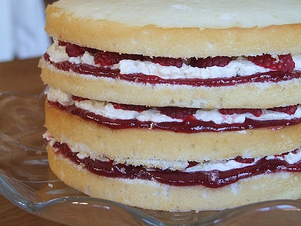 Perfect Party Cake: lemon cake with layers of buttercream and raspberry