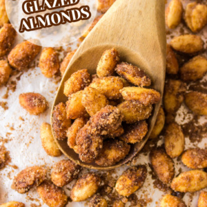 pinterest image for cinnamon glazed almonds