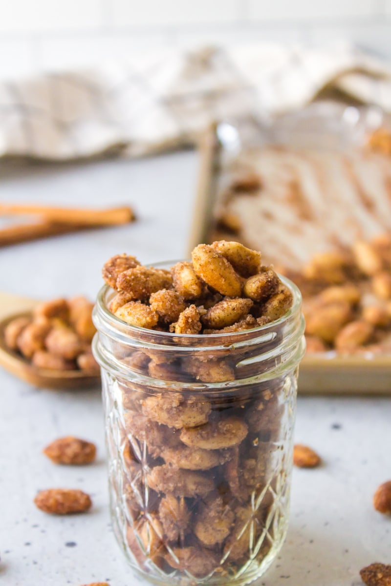 cinnamon almonds in glass jar