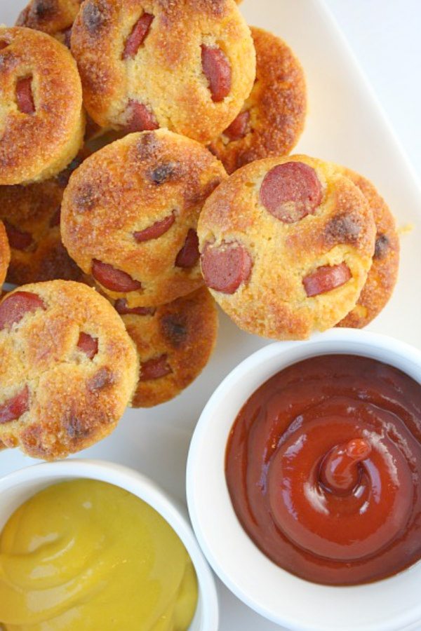 Corn Dog Muffins with ketchup and mustard