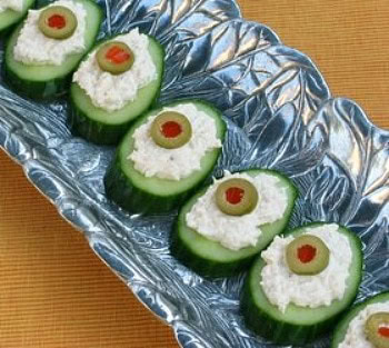 Crab Meat Cucumber Rounds on a platter