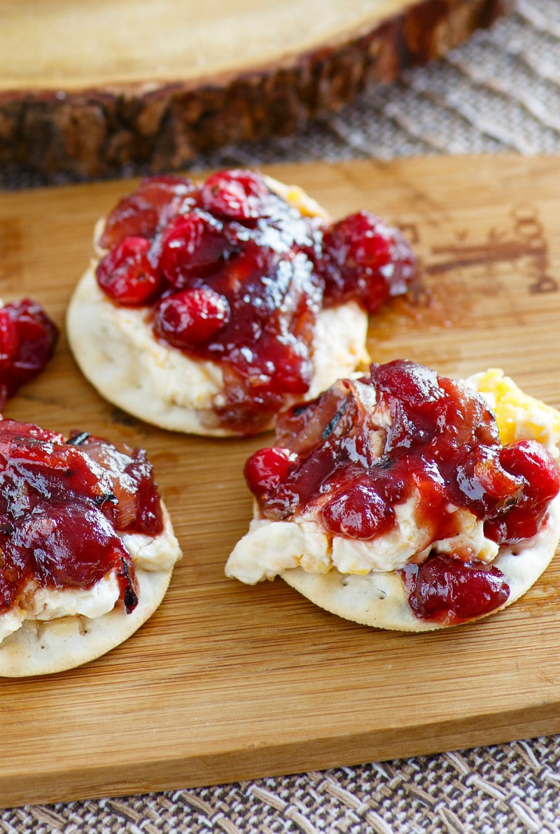 crackers topped with cranberry spread appetizer