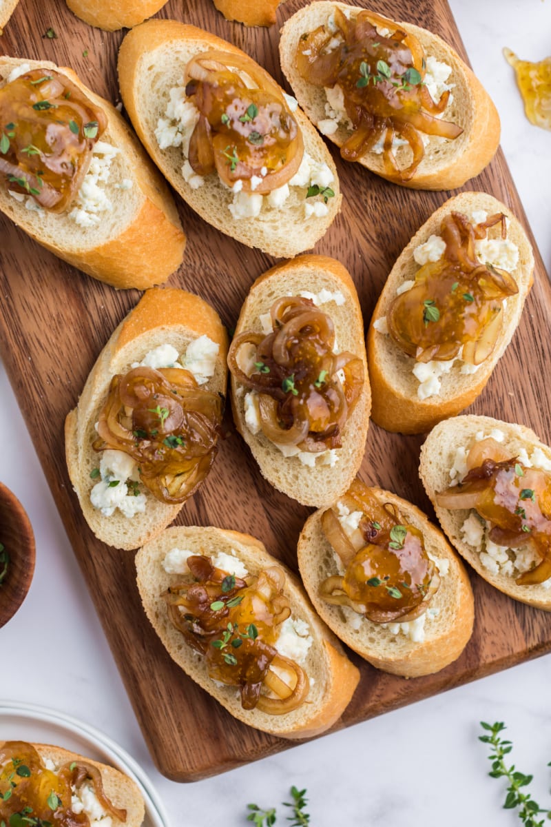 crostini appetizers on a board