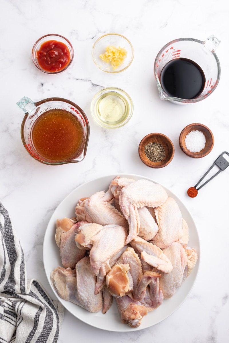 ingredients displayed for making honey glazed chicken wings