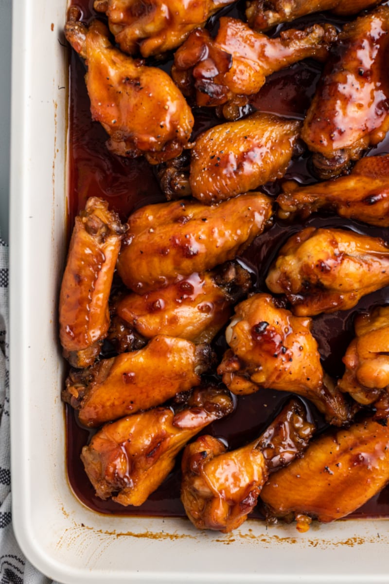 honey glazed chicken wings in baking pan