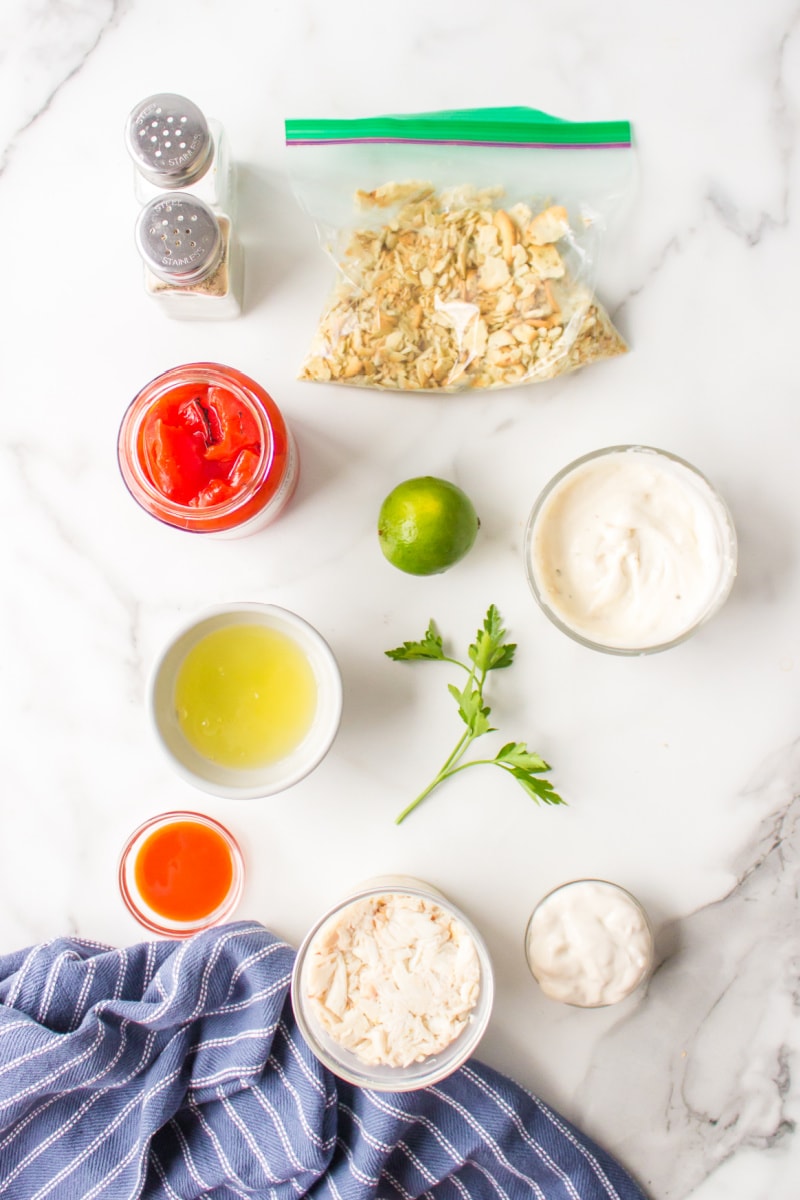 ingredients displayed for making low fat baked crab cakes