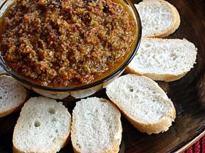 bowl of olive tomato tapenade