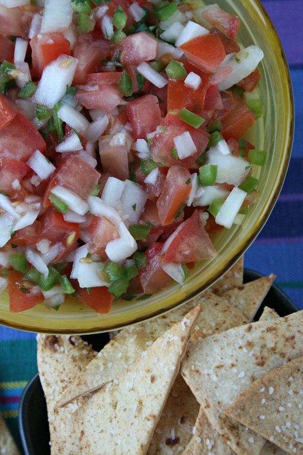 Bowl of homemade Salsa Fresca with tortilla chips