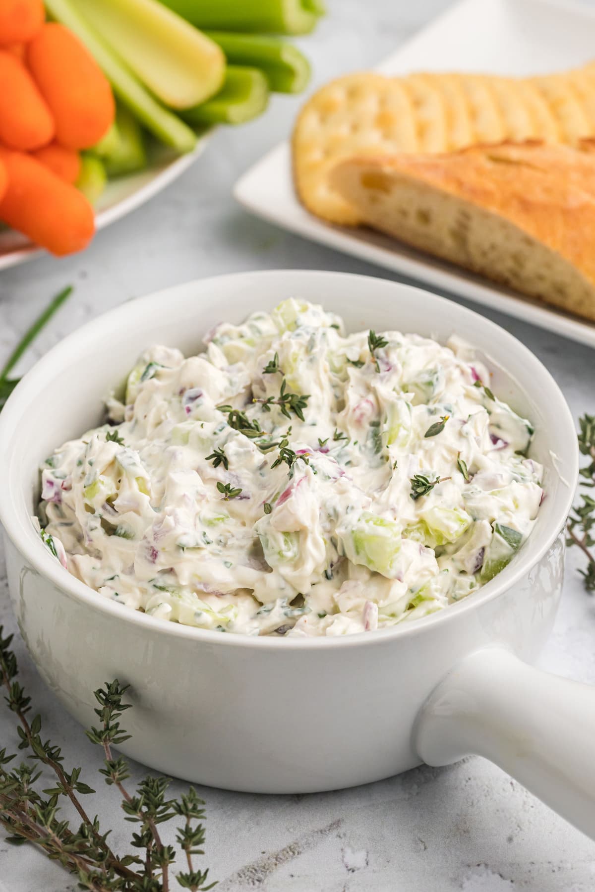 vegetable goat cheese spread in bowl