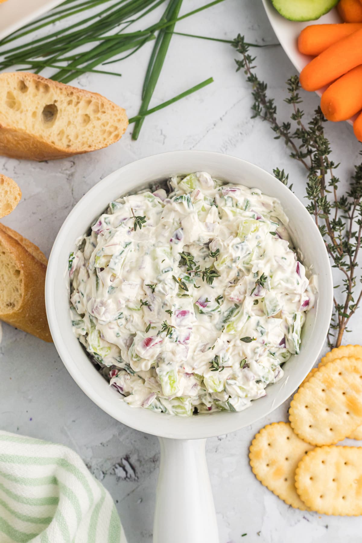 bowl of vegetable goat cheese spread