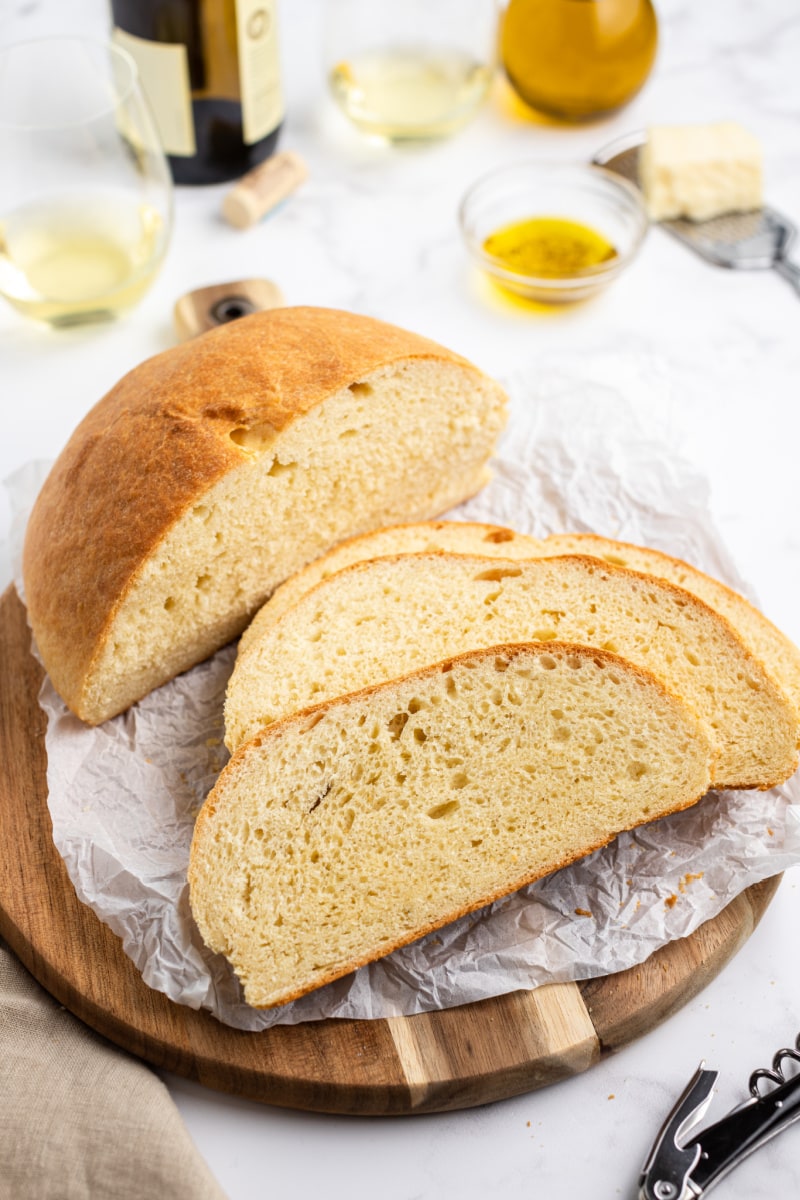 sliced cheese and wine bread