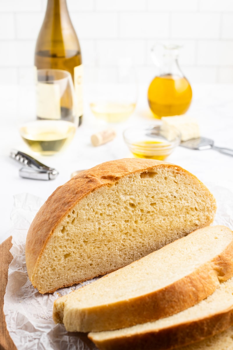 sliced loaf of round bread