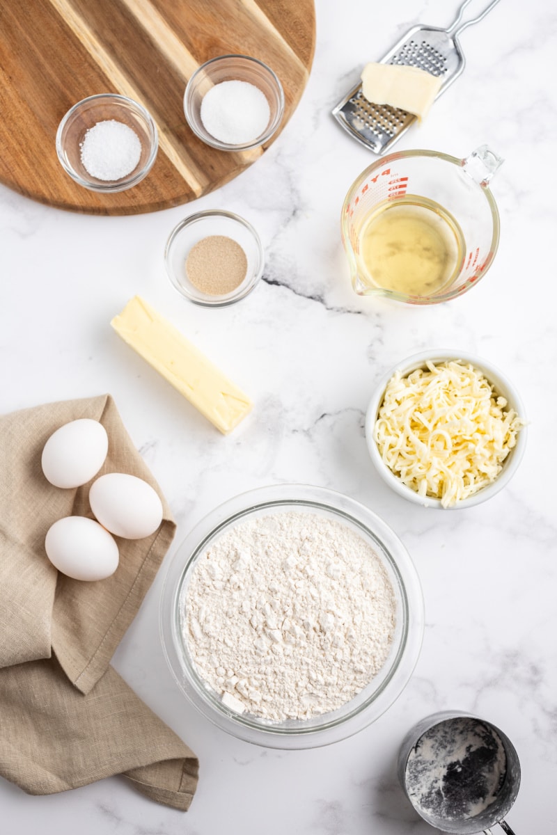 ingredients displayed for cheese and wine bread