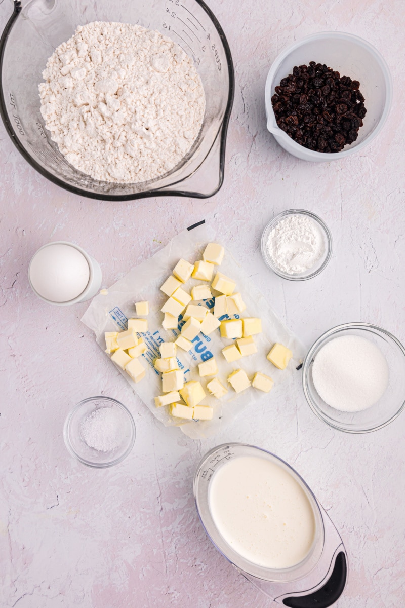 ingredients displayed for making cream scones