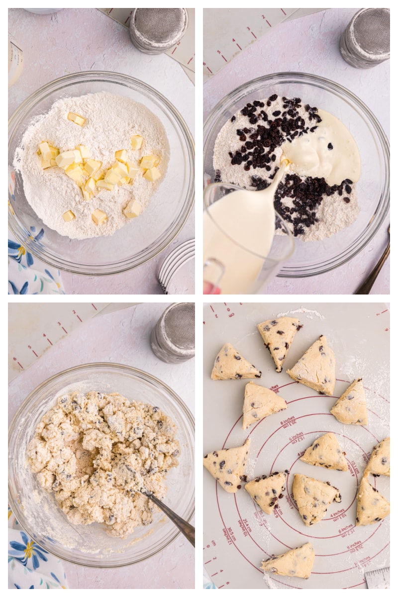 four photos showing how to make scones