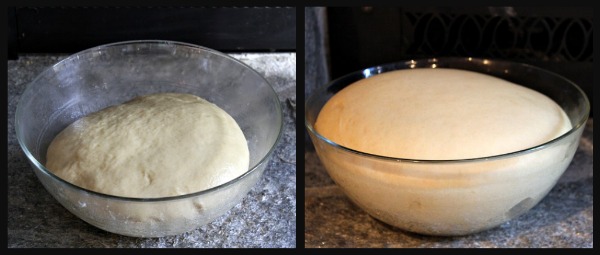 two photos showing dough rising