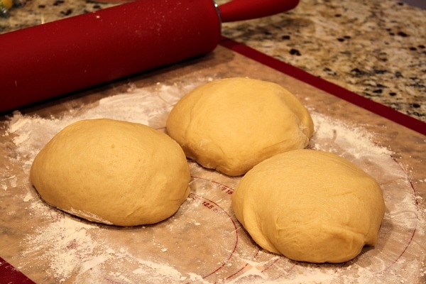 three mounds of dough