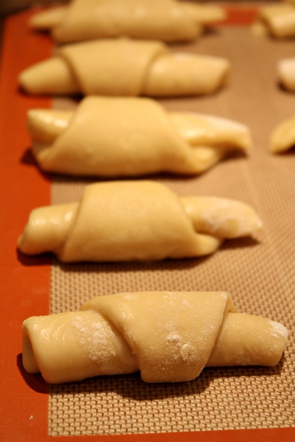 Croissant Rolls on a baking sheet ready for oven