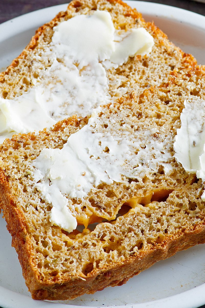 slice of Dilled Cheddar Cheese Bread with butter