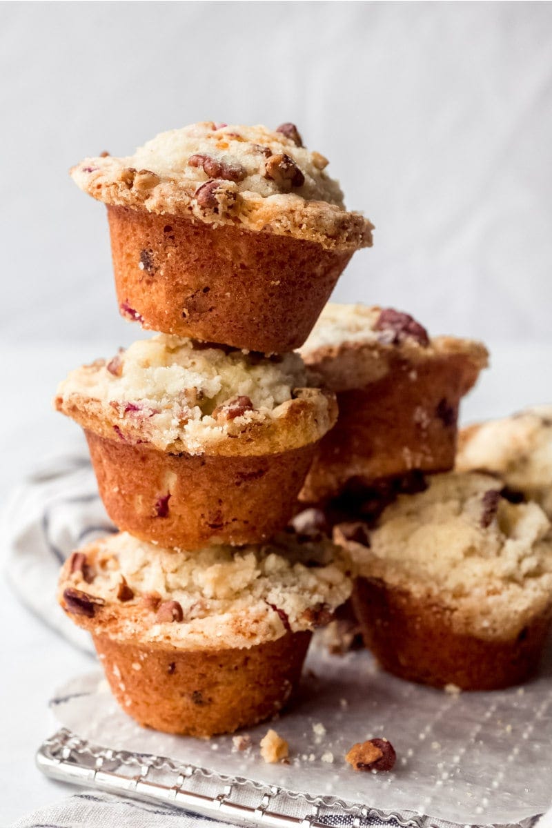 stack of eggnog cranberry muffins