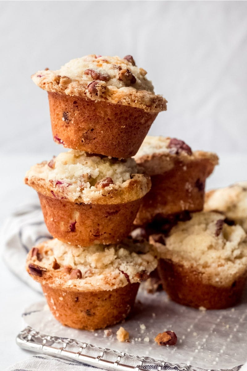 stack of eggnog cranberry muffins