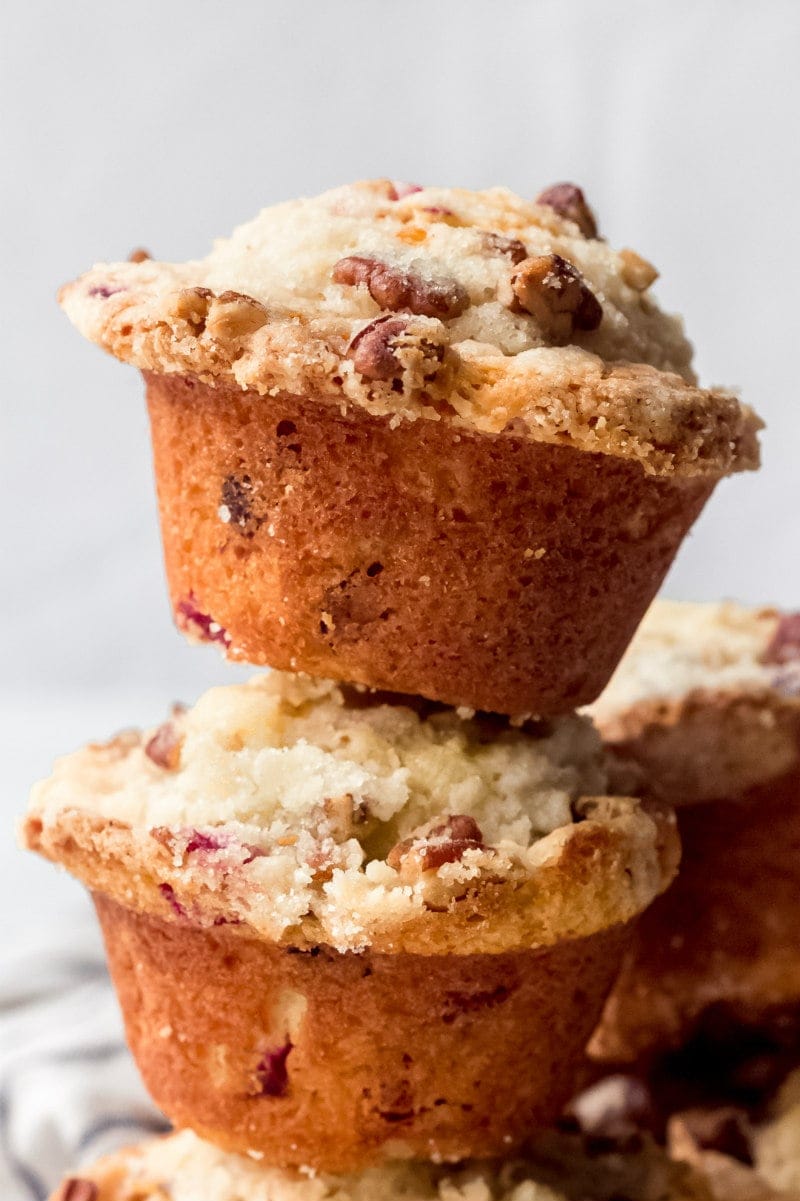 stack of eggnog cranberry muffins