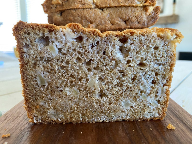 looking at the inside of fresh apple bread