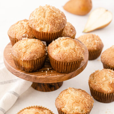 fresh pear muffins displayed