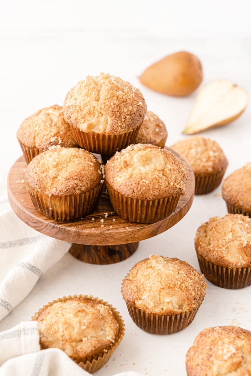 fresh pear muffins displayed