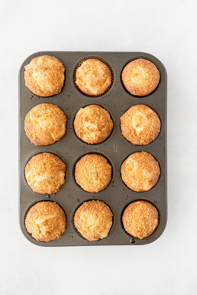 fresh pear muffins in a muffin pan