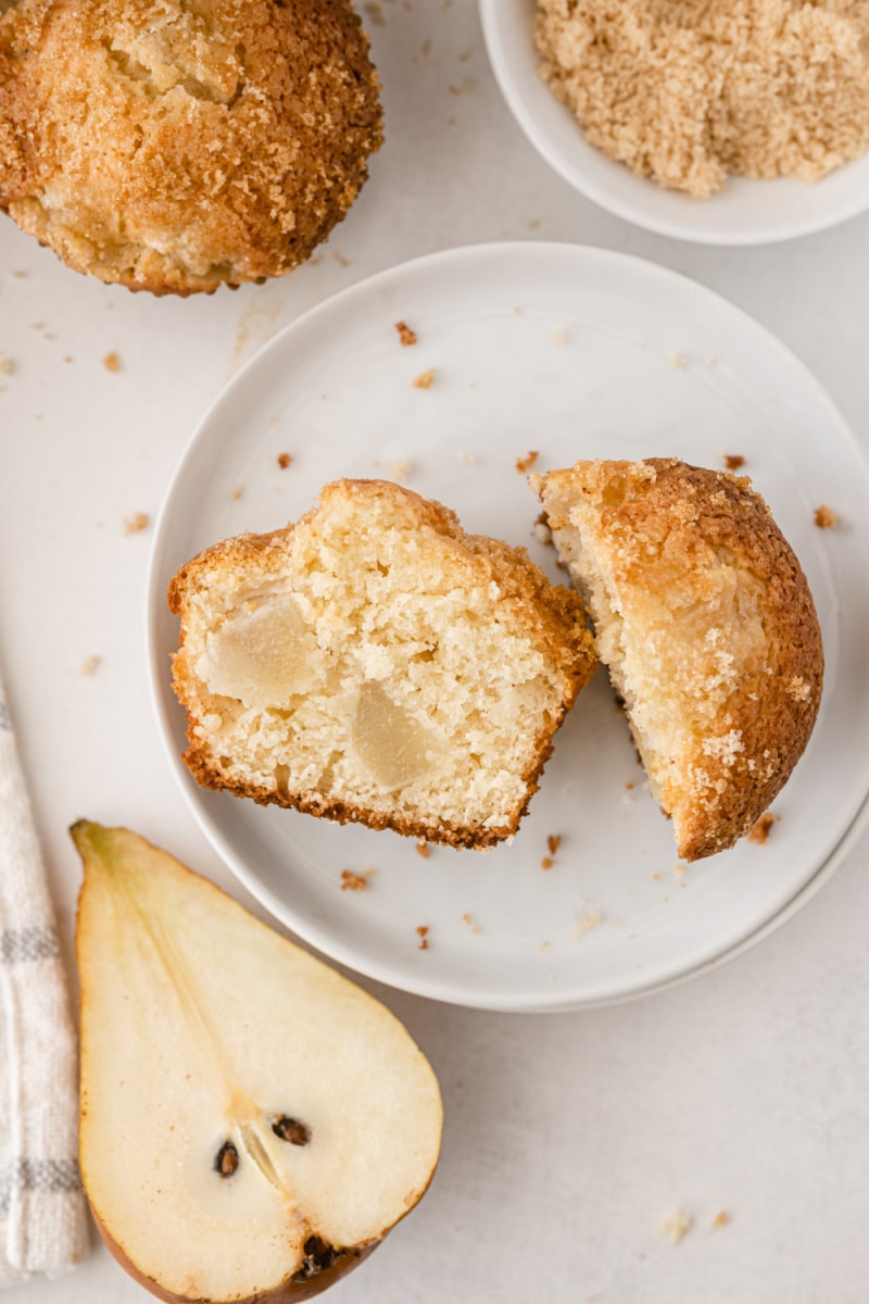 fresh pear muffin cut in half