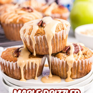 pinterest image for maple drizzled apple muffins