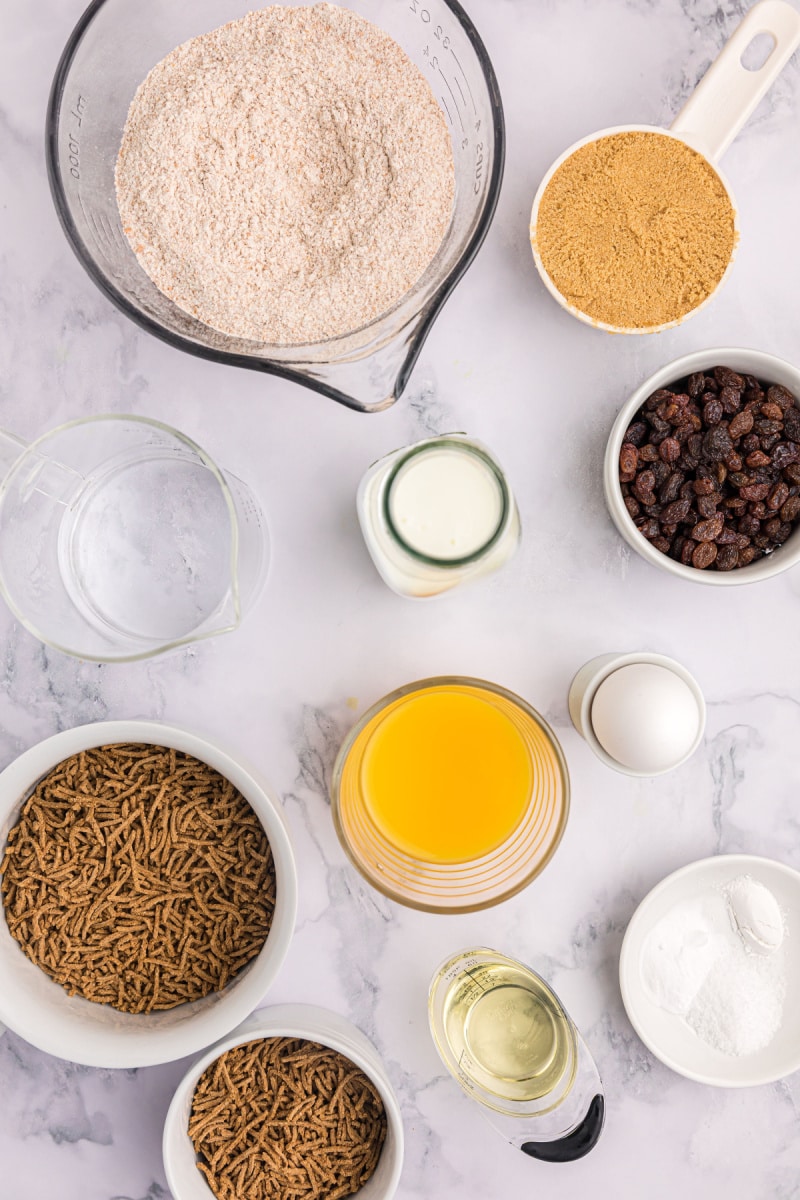 ingredients displayed for making moist bran muffins