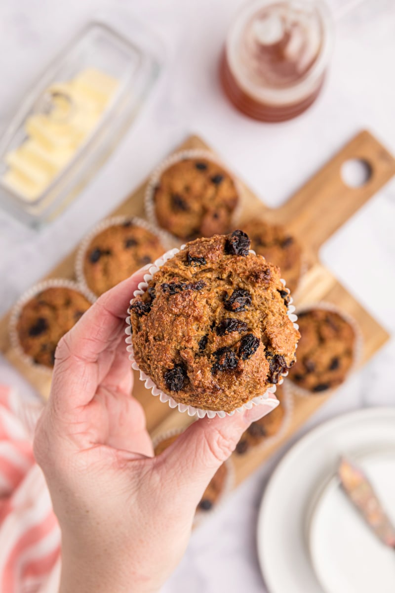 hand holding a bran muffin