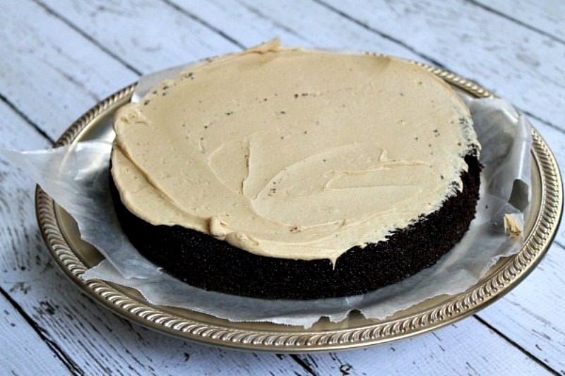Creamy Peanut Butter Frosting on chocolate cake