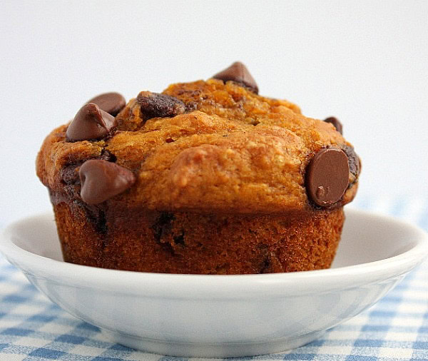 Pumpkin Chocolate Chip Muffin in white dish