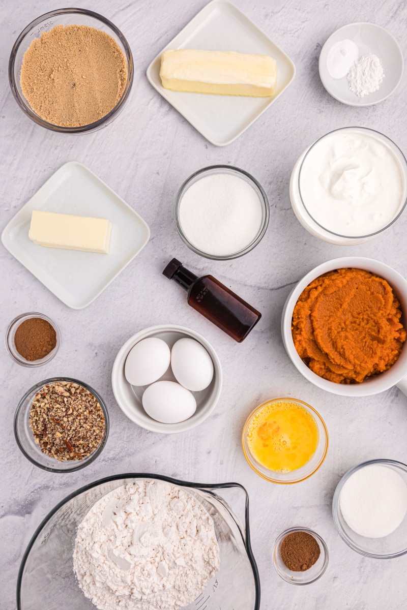 ingredients displayed for making pumpkin coffee cake