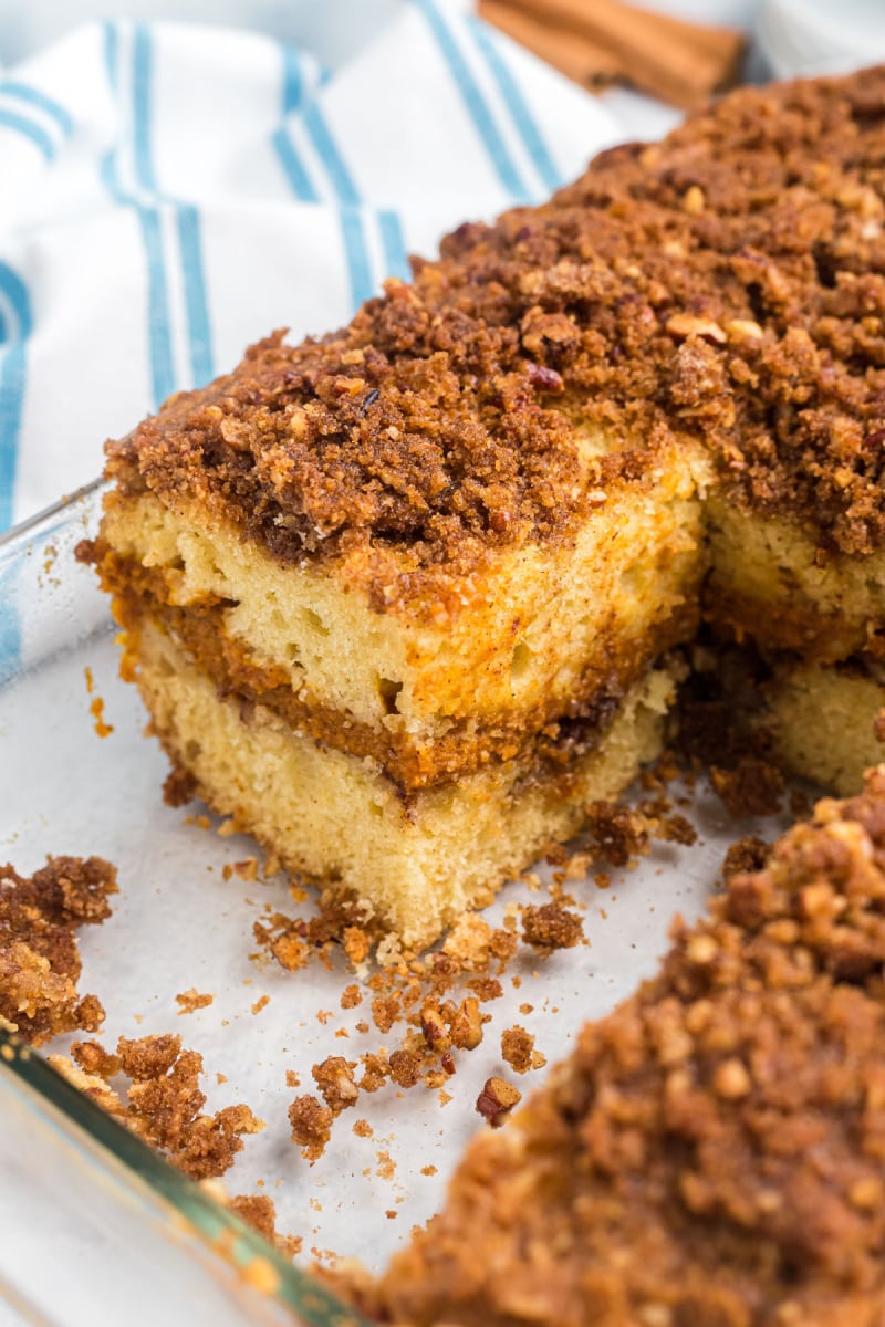 pumpkin coffee cake with slices taken out