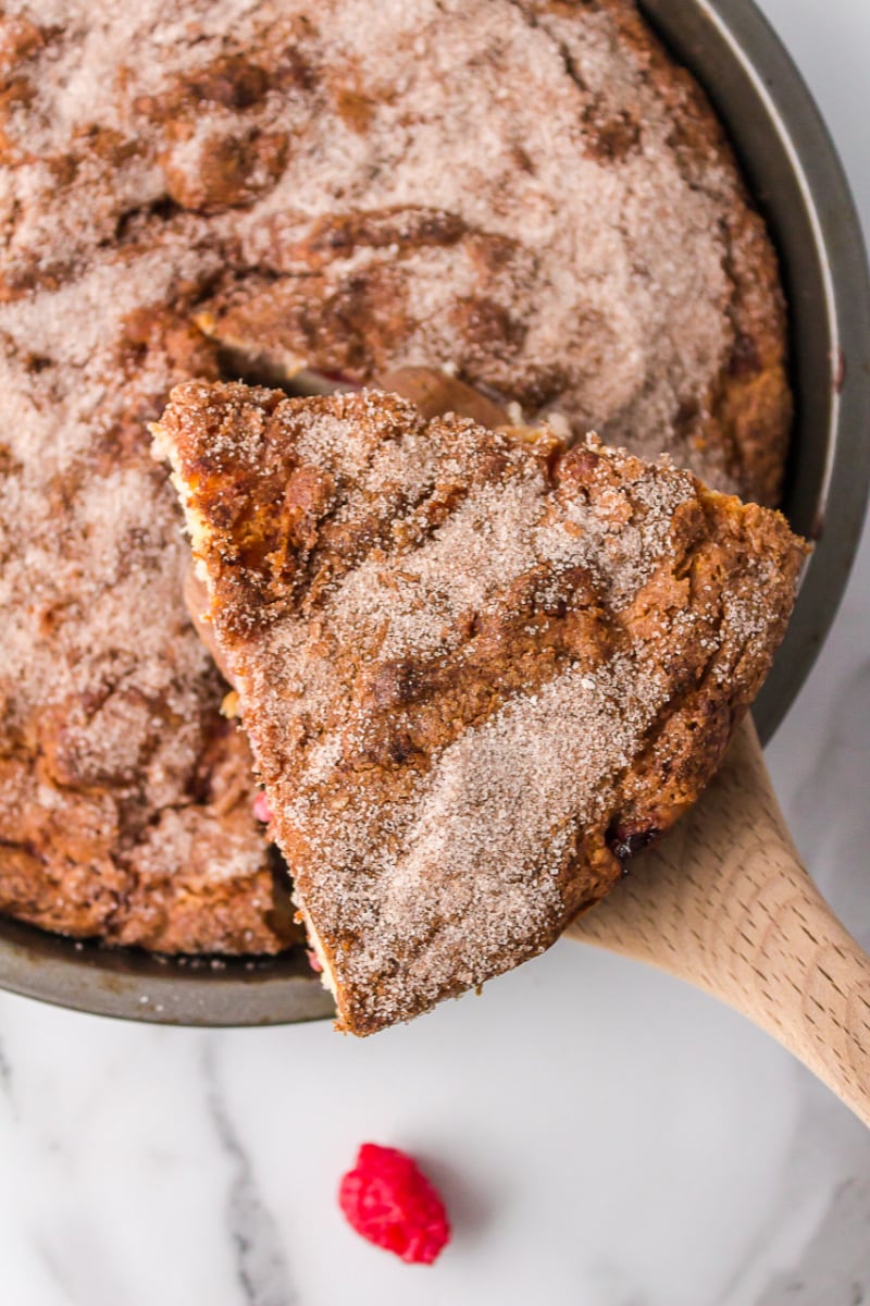 slice of coffee cake above whole cake