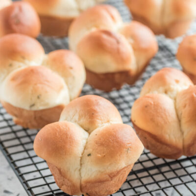 cloverleaf rolls on a cooling rack