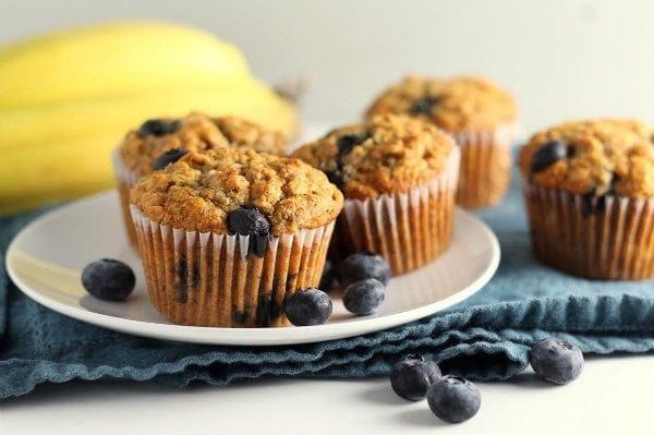 Whole Wheat Banana Blueberry Muffins