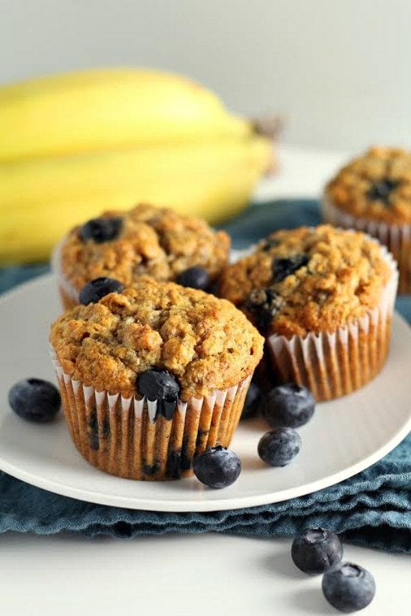 Whole Wheat Banana Blueberry Muffins