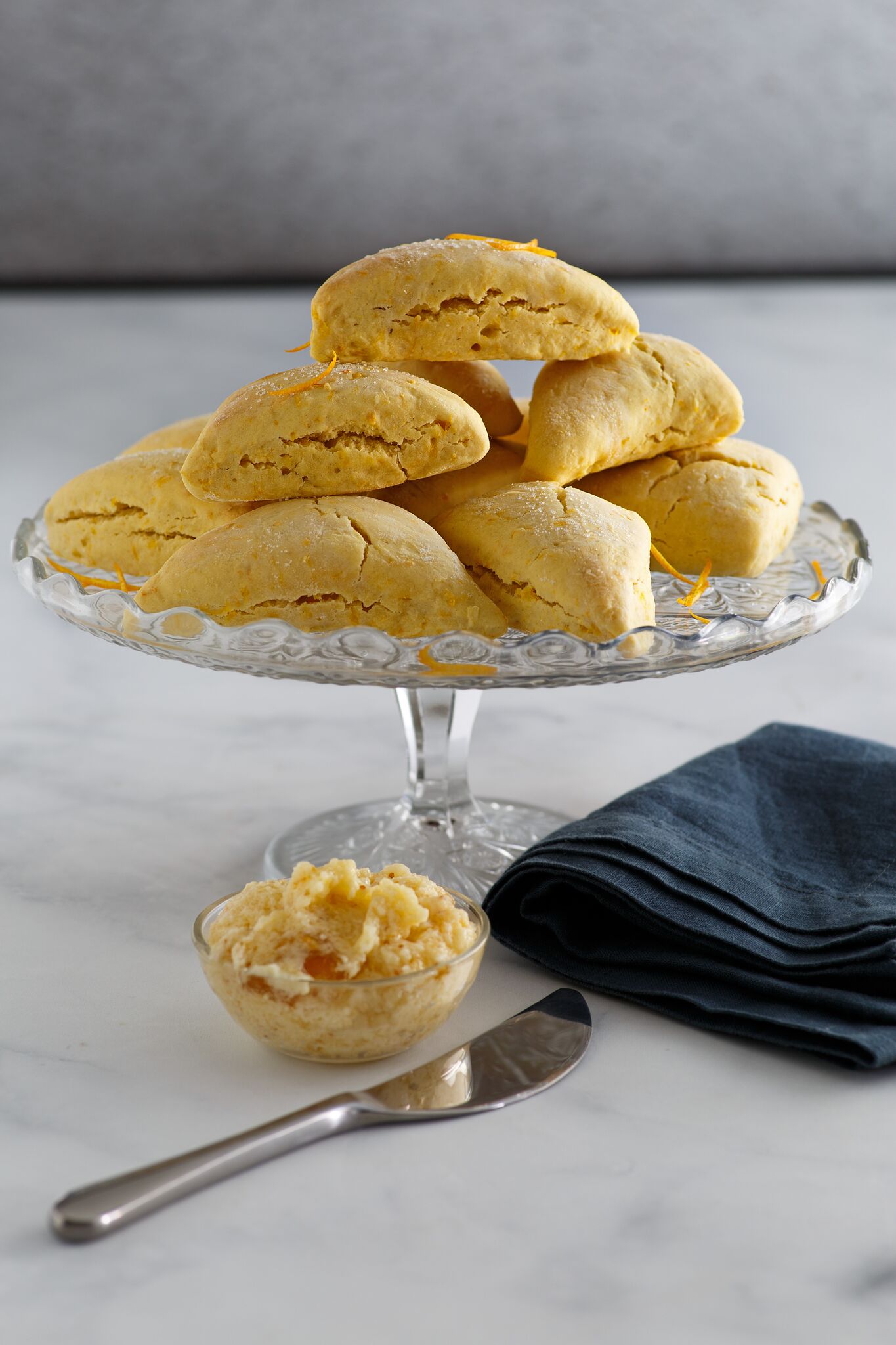 Tray of Double Orange Scones served with Orange Butter
