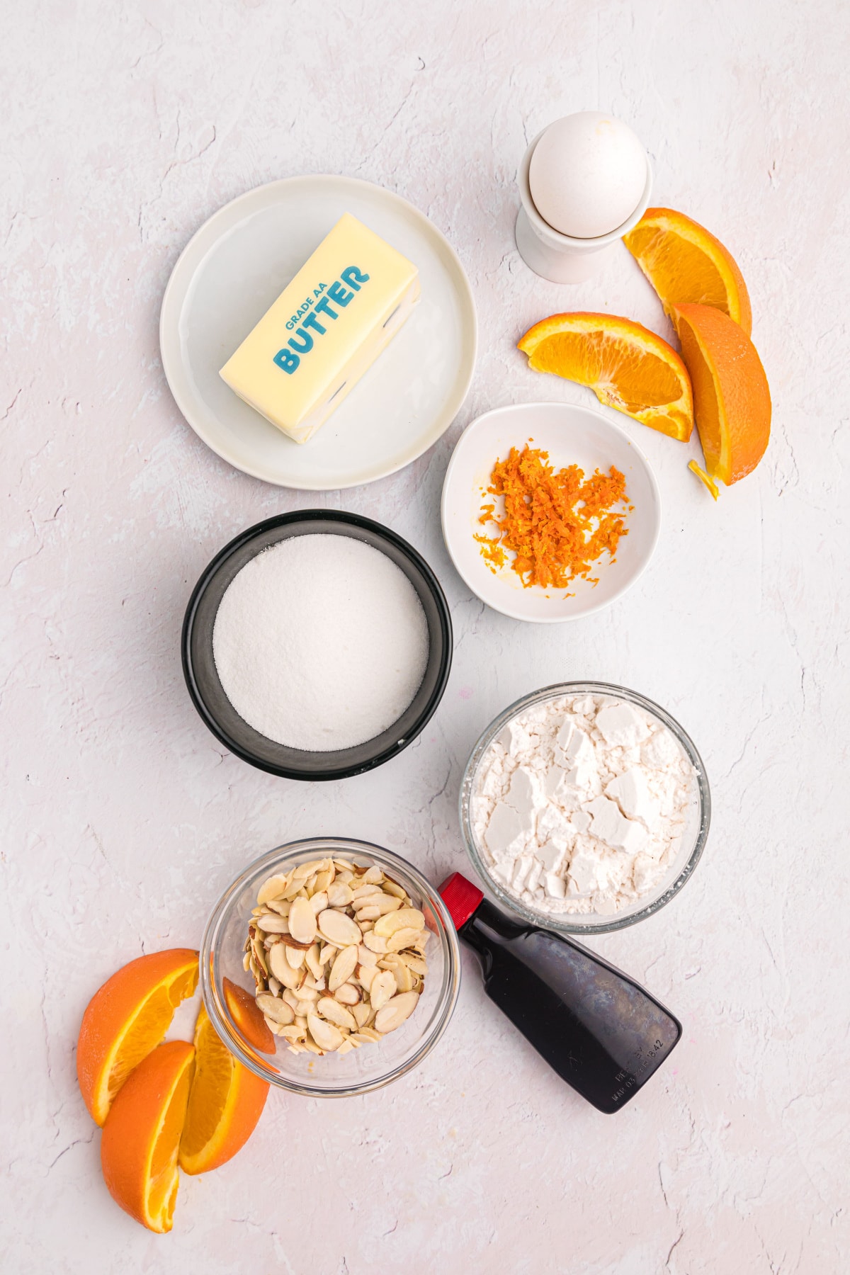 ingredients displayed for making almond orange wafers