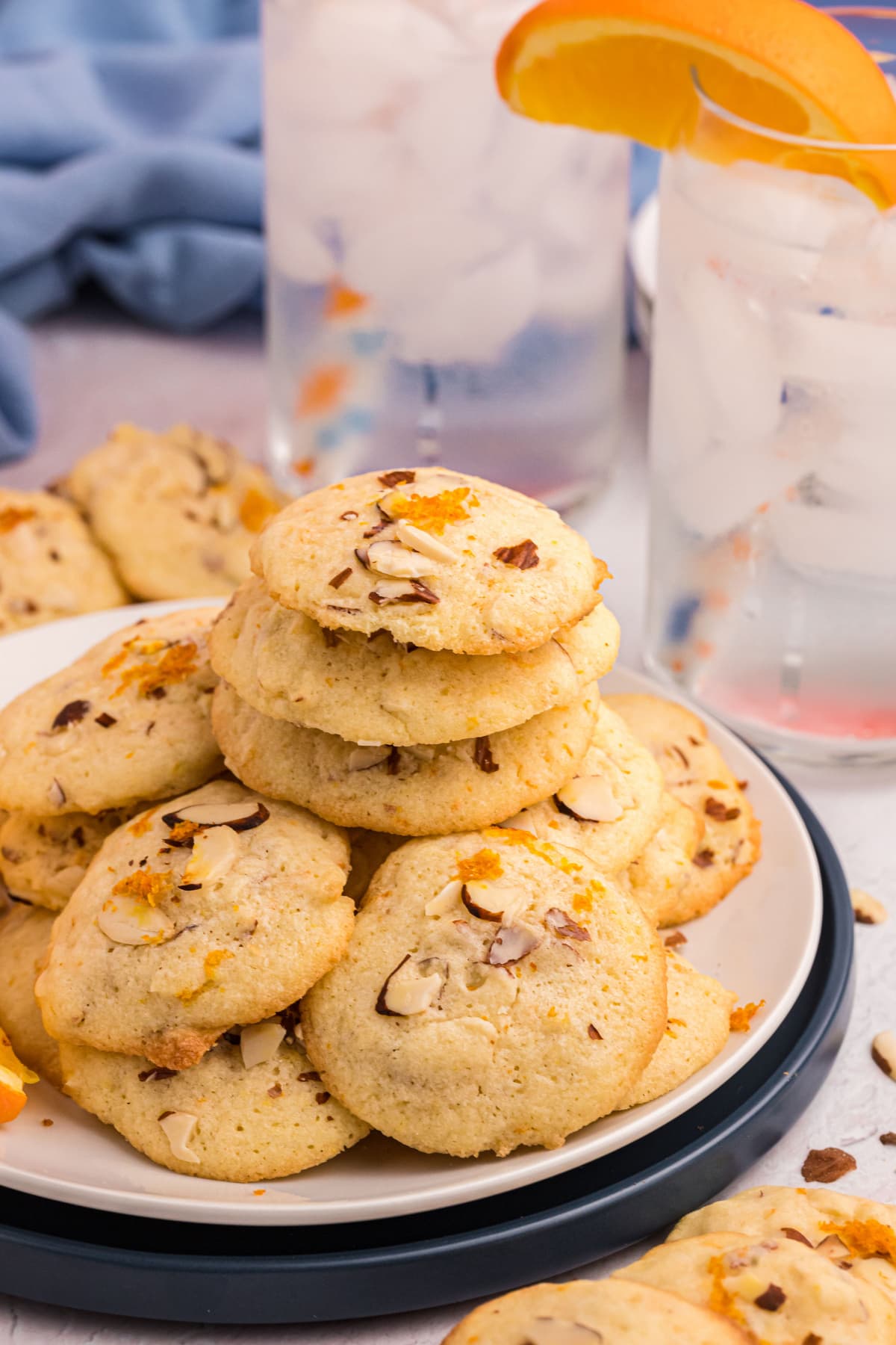 almond orange wafers piled onto a platter