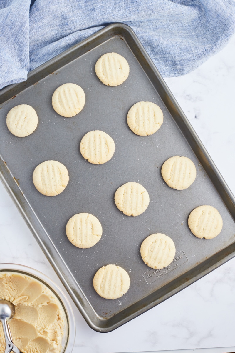 amish sugar cookies just out of oven on baking pan