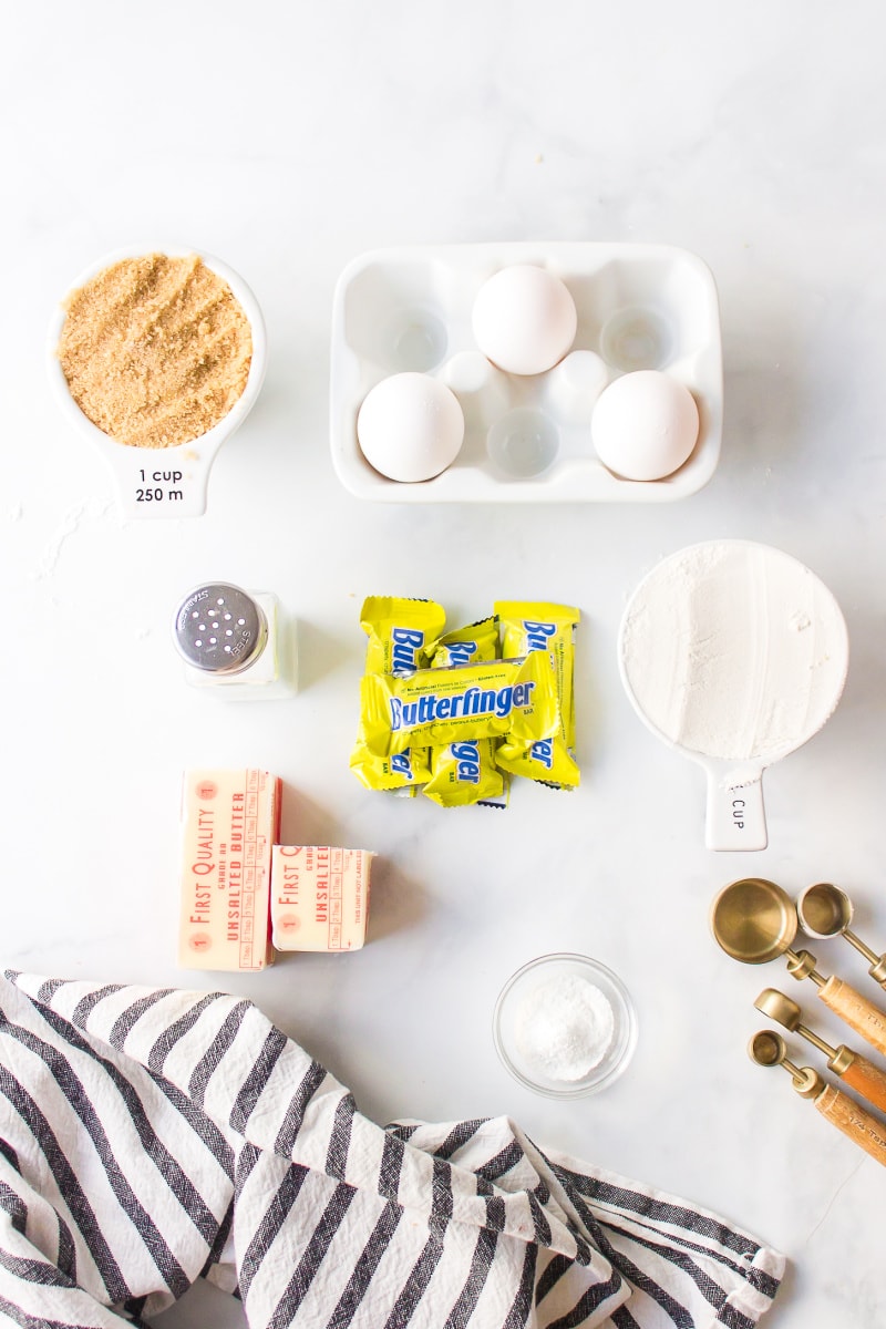 ingredients displayed for making butterfinger blondies